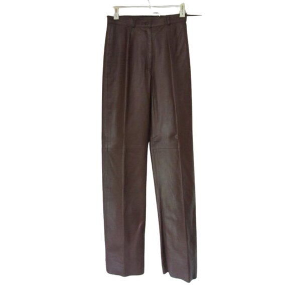 Siena Studio Dark Brown Soft Lamb Leather High Waist Pants Size 4 - Picture 1 of 5